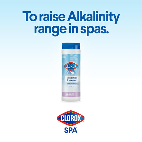 Clorox Pool & Spa Alkalinity Increaser label closeup with clear dosing instructions
