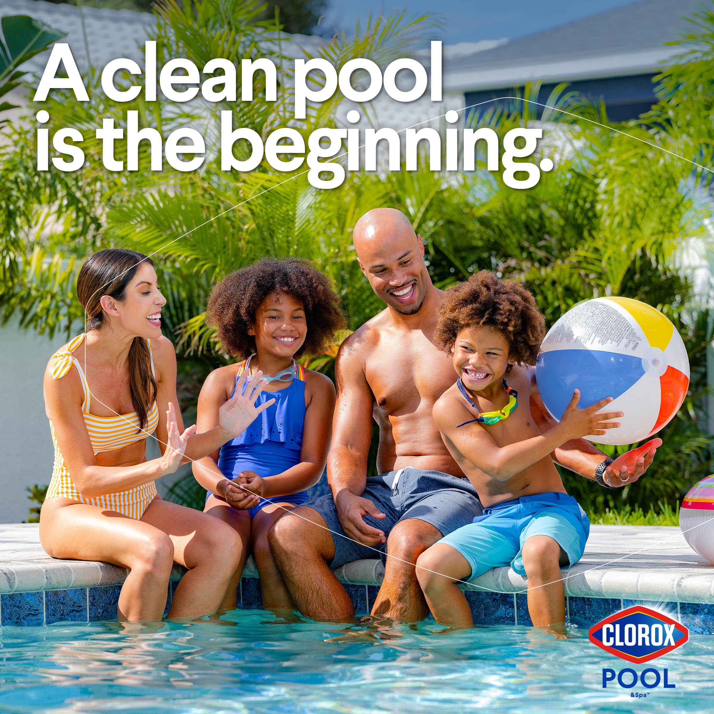 CLOROX Pool & Spa alkalinity increaser being poured into pool for balance.