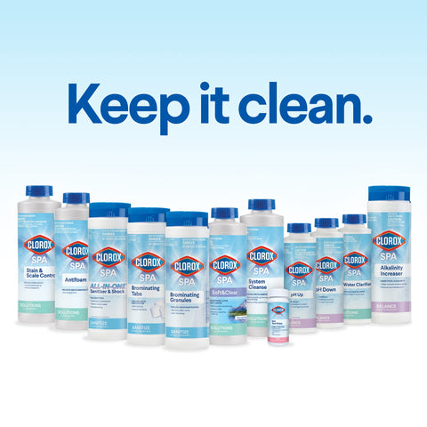CLOROX Pool&Spa app guidance shows dosage tips for optimal results.