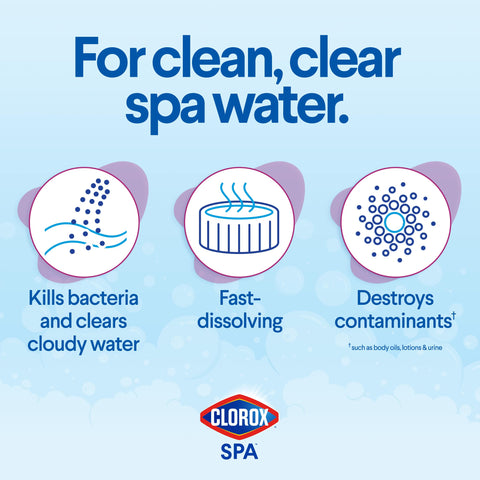 CLOROX Pool&Spa spa water clears cloudy water with a fast-acting formula.