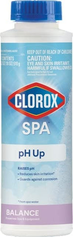 CLOROX Pool&Spa pH Up bottle raises spa water pH for balanced soaking.