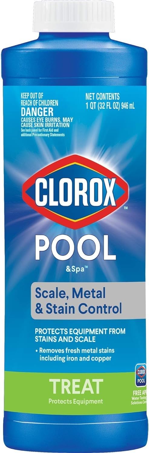 Clorox Pool&Spa scale and metal stain control bottle prevents metal stains in your pool