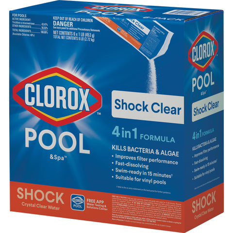 Clorox Pool & Spa Shock Clear bottle dissolving for fast pool treatment