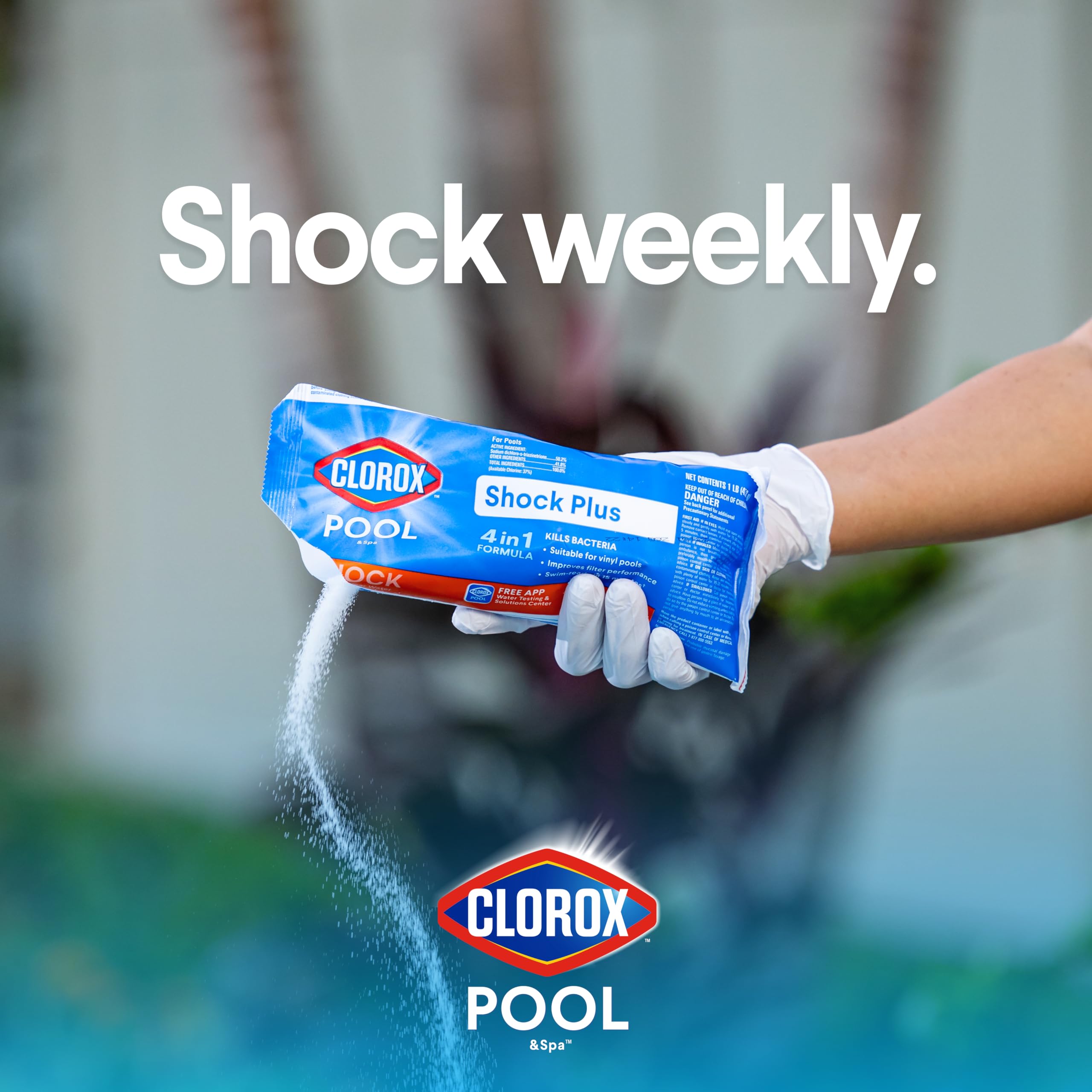 Clorox Pool & Spa Shock Plus clears cloudy water for clarity
