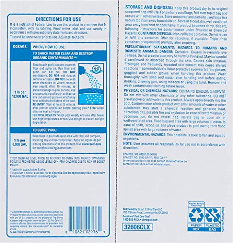 Dissolving action of Clorox Pool&Spa Shock Plus in water demonstrates fast shock.