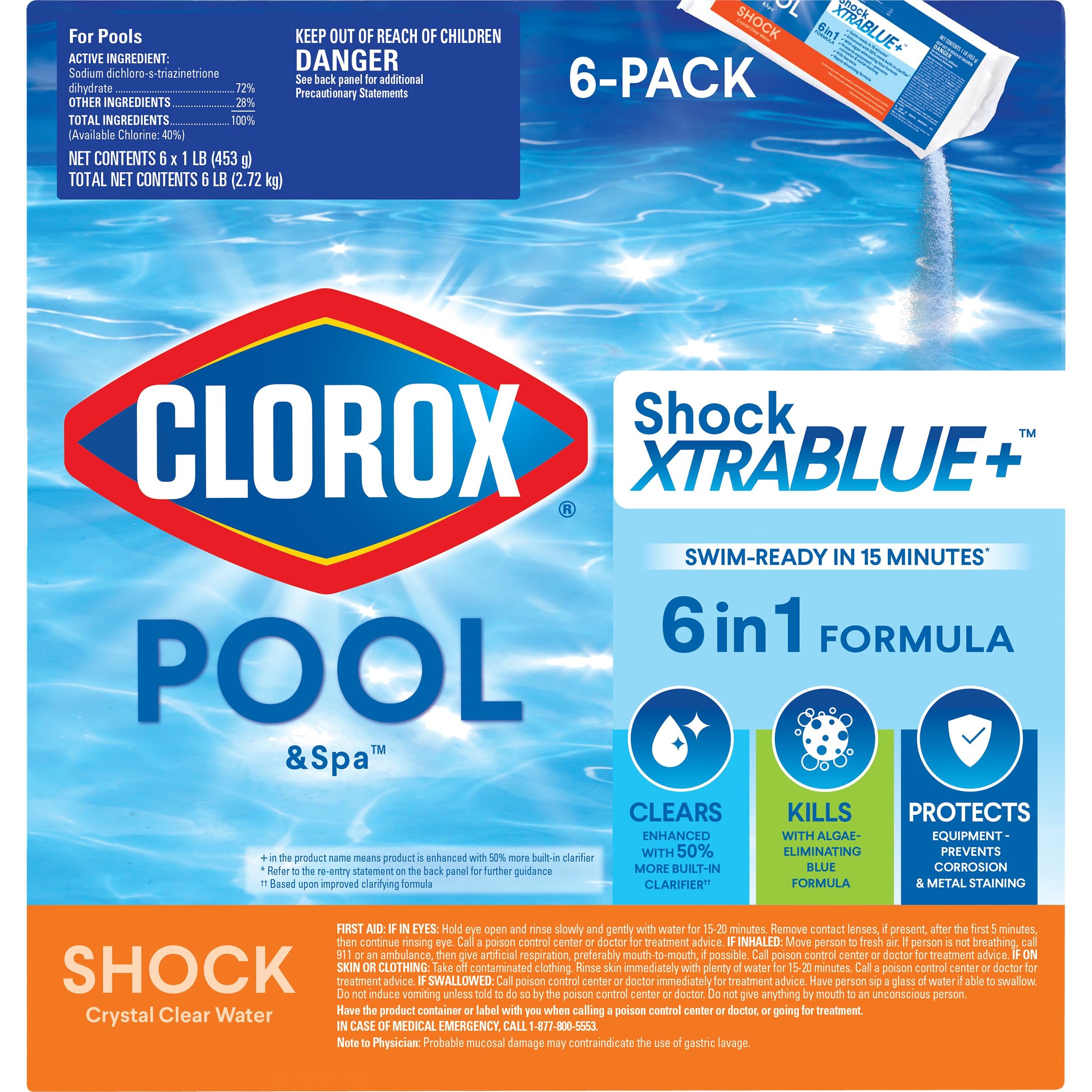 Clorox Pool&Spa Shock XTRABLUE Plus 6-pack clears water and fights microbes