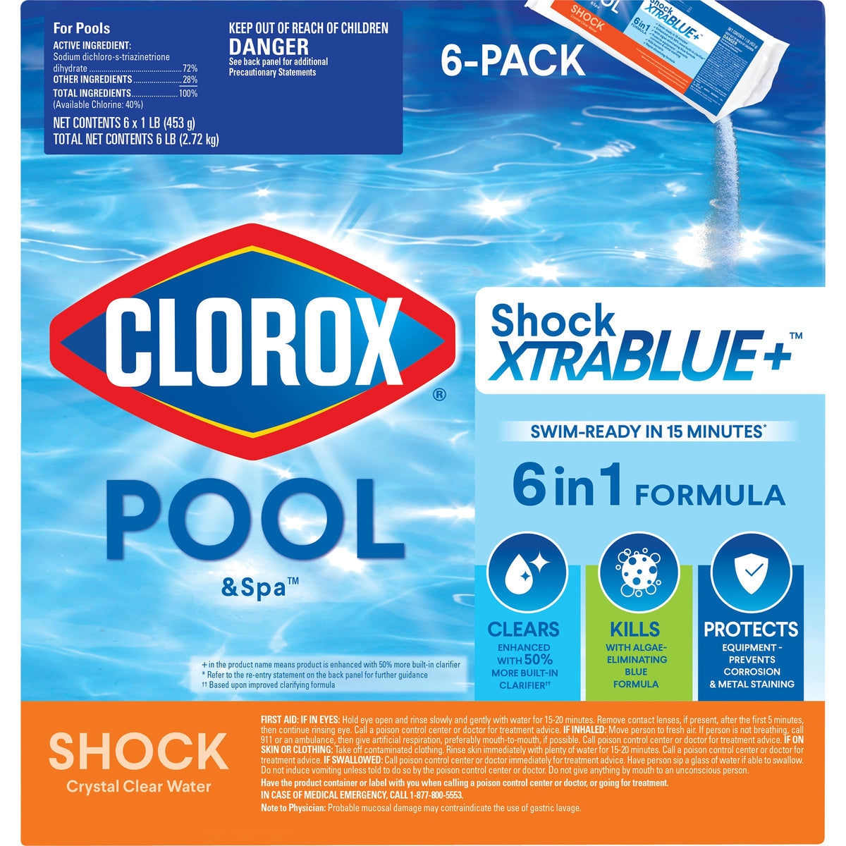 Clorox Pool&Spa Shock XTRABLUE Plus 6-pack clears water and fights microbes