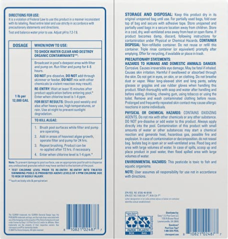 Clorox Pool&Spa Shock XTRABLUE Plus bottle highlights bacteria elimination for clean water