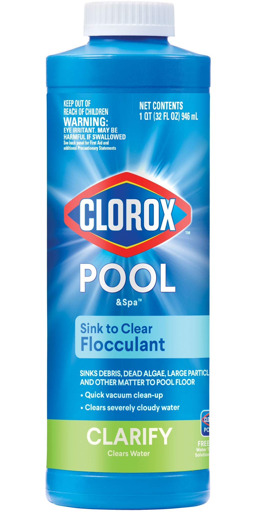 CLOROX Pool&Spa Sink to Clear flocculant sinks debris to the pool floor, aiding cleaning.