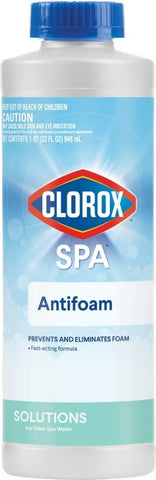 The CLOROX Pool&Spa Spa Water Antifoam bottle helps eliminate foam for smoother spa sessions.