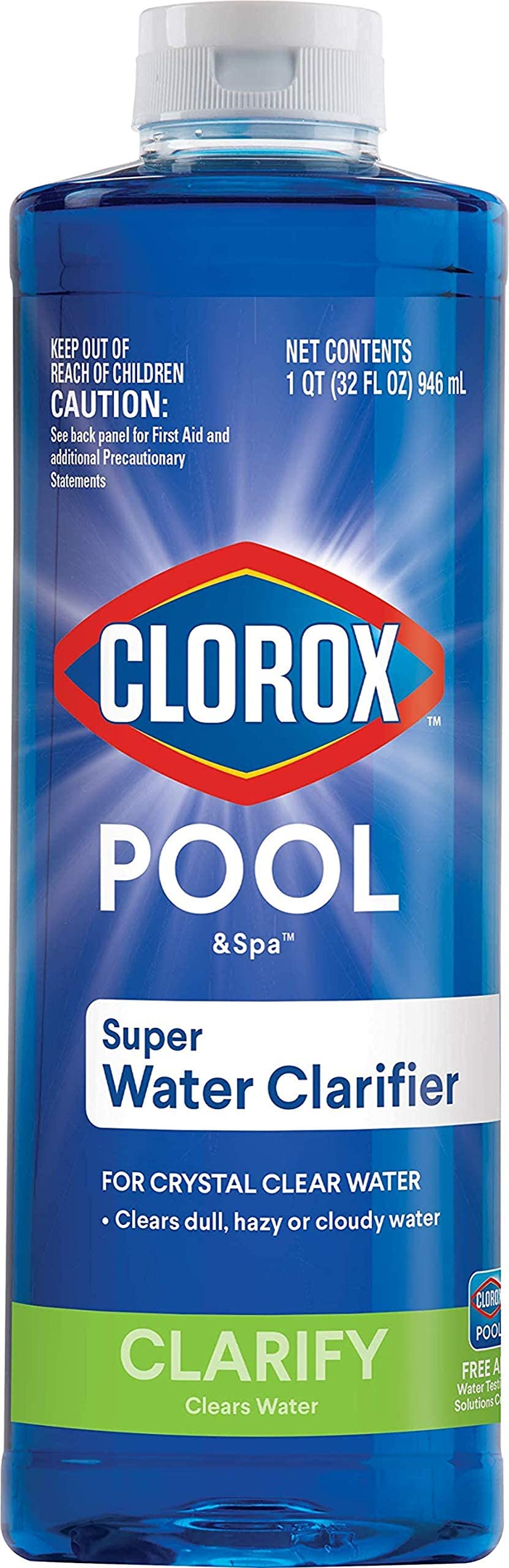 CLOROX Pool&Spa Super Water Clarifier bottle pour showing easy dosing and clearer water