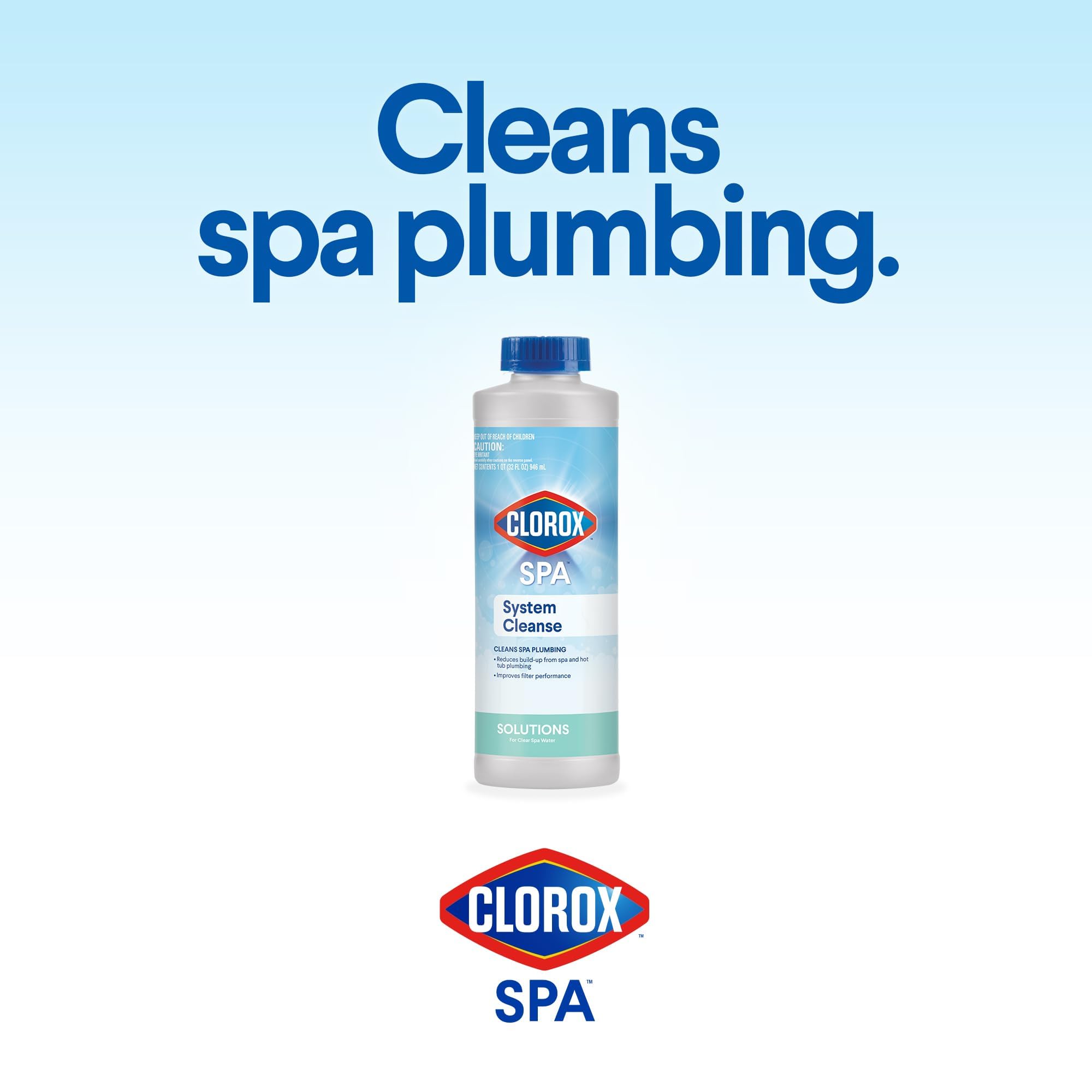 Spa plumbing diagram showing contaminants addressed by CLOROX System Cleanse.