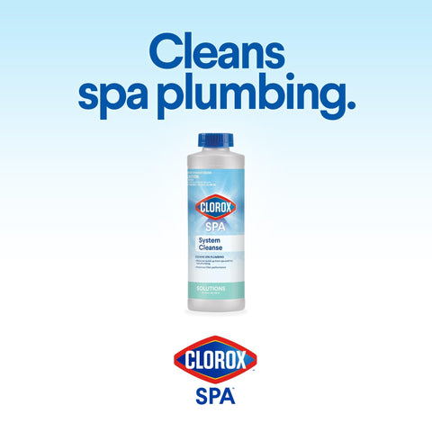 Spa plumbing diagram showing contaminants addressed by CLOROX System Cleanse.