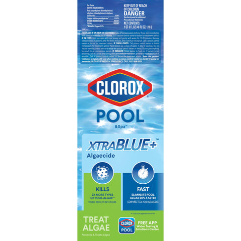 CLOROX Pool&Spa XtraBlue Plus bottle front showing all-in-one algae protection.