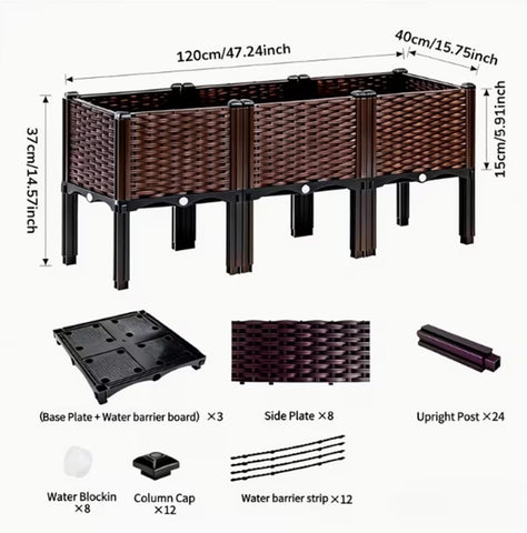 CloudDream brown raised garden box drain outlet illustrating built-in drainage to prevent overwatering.