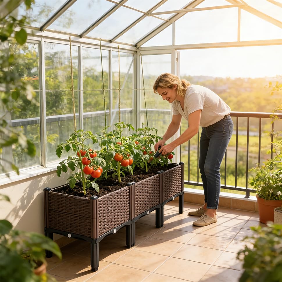 CloudDream brown raised garden box suitable for indoor-outdoor use in balcony and patio spaces.