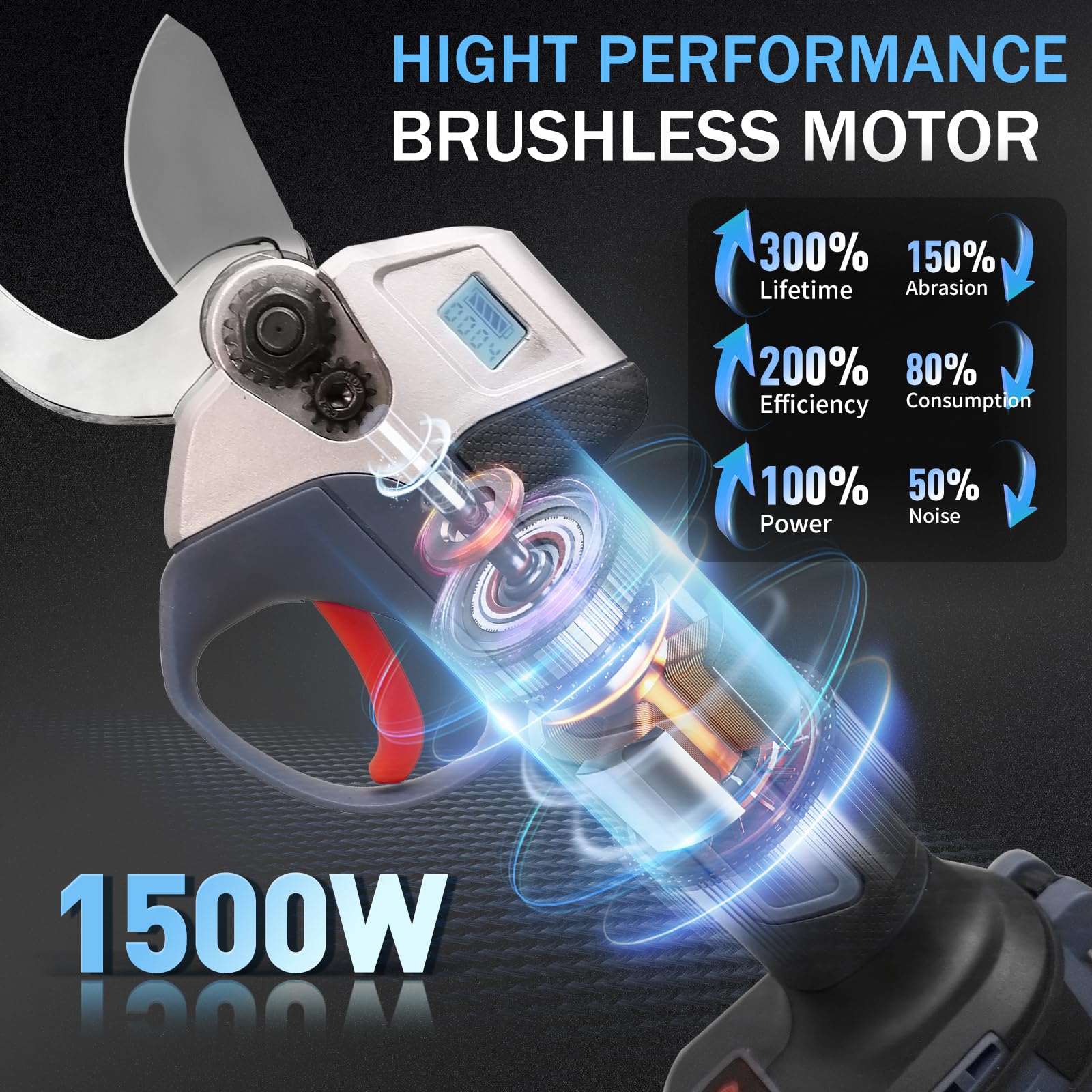 Low-noise brushless motor delivers strong cuts with efficient energy use in a compact form.