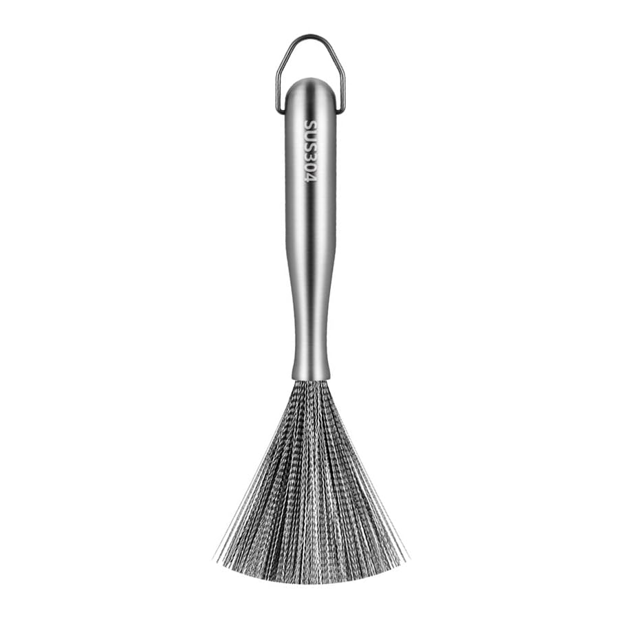 CloudMades stainless steel dish brush with handle for effortless scrubbing on cookware