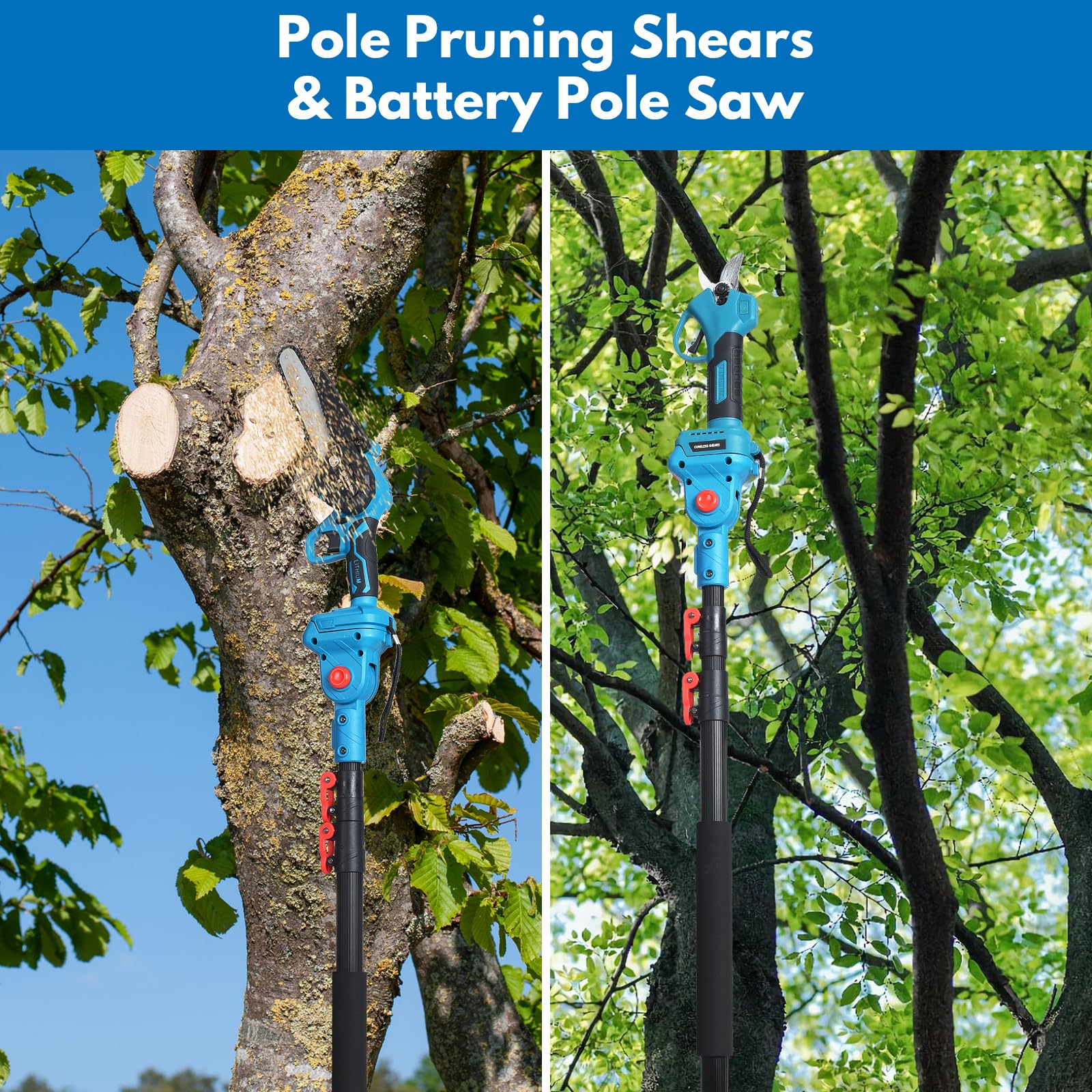 Clownya electric pruning shears provide clean cuts on small branches.