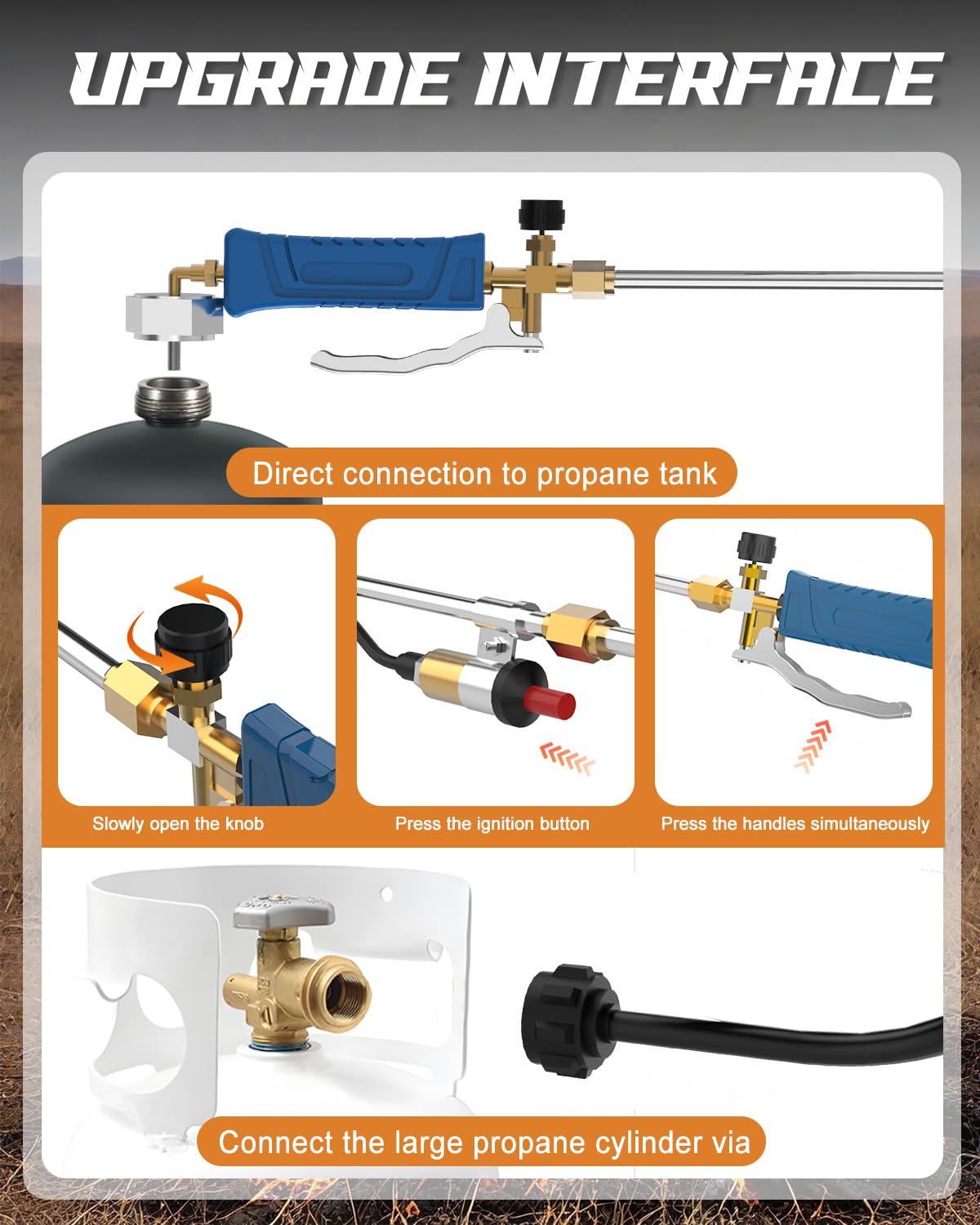 Clozpleax propane torch weed burner kit mode switch demonstrates short and long mode versatility.