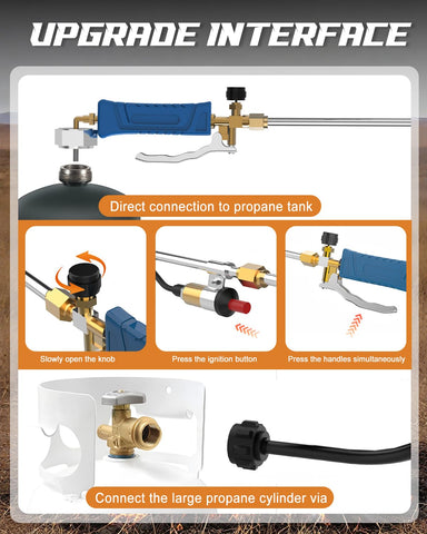 Clozpleax propane torch weed burner kit mode switch demonstrates short and long mode versatility.