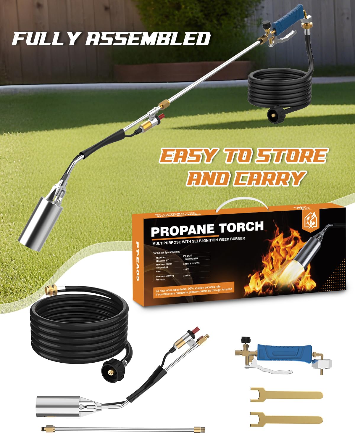 Clozpleax propane torch weed burner kit multi-use capability for snow melting, BBQ, and paint removal.