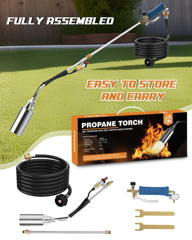 Clozpleax propane torch weed burner kit multi-use capability for snow melting, BBQ, and paint removal.