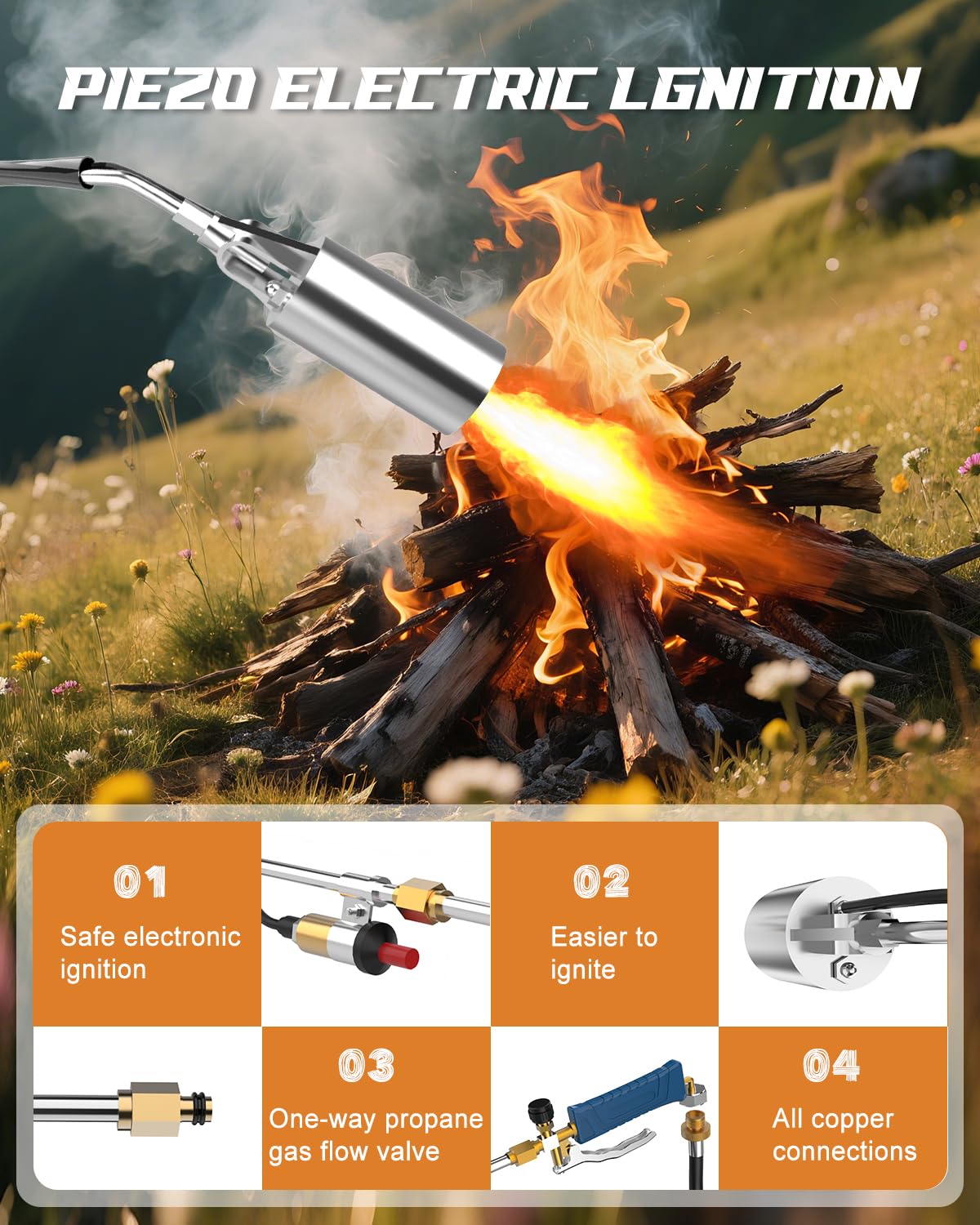 Clozpleax propane torch weed burner kit safety features include copper interface and one-way valve.