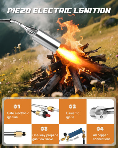 Clozpleax propane torch weed burner kit safety features include copper interface and one-way valve.