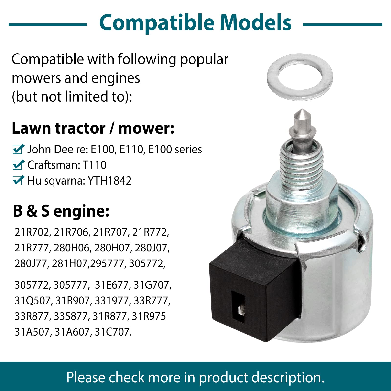 Package includes solenoid, washer, and two wiring harnesses for secure replacement.