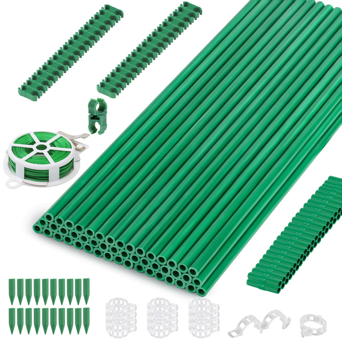 Cludoo 162PCS fiberglass garden stakes set for durable, versatile garden support.