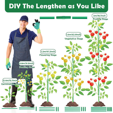 Cludoo adjustable-length-stakes-connection-system enables flexible plant height.