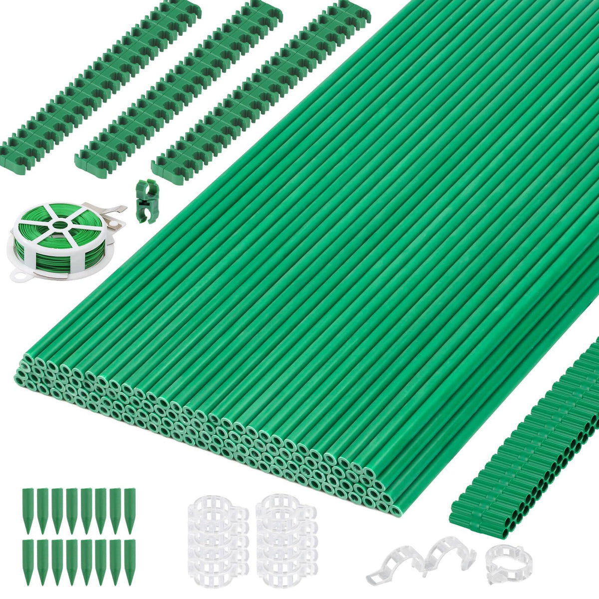 Cludoo garden stakes set with 120 pieces for sturdy tomato and vegetable support.