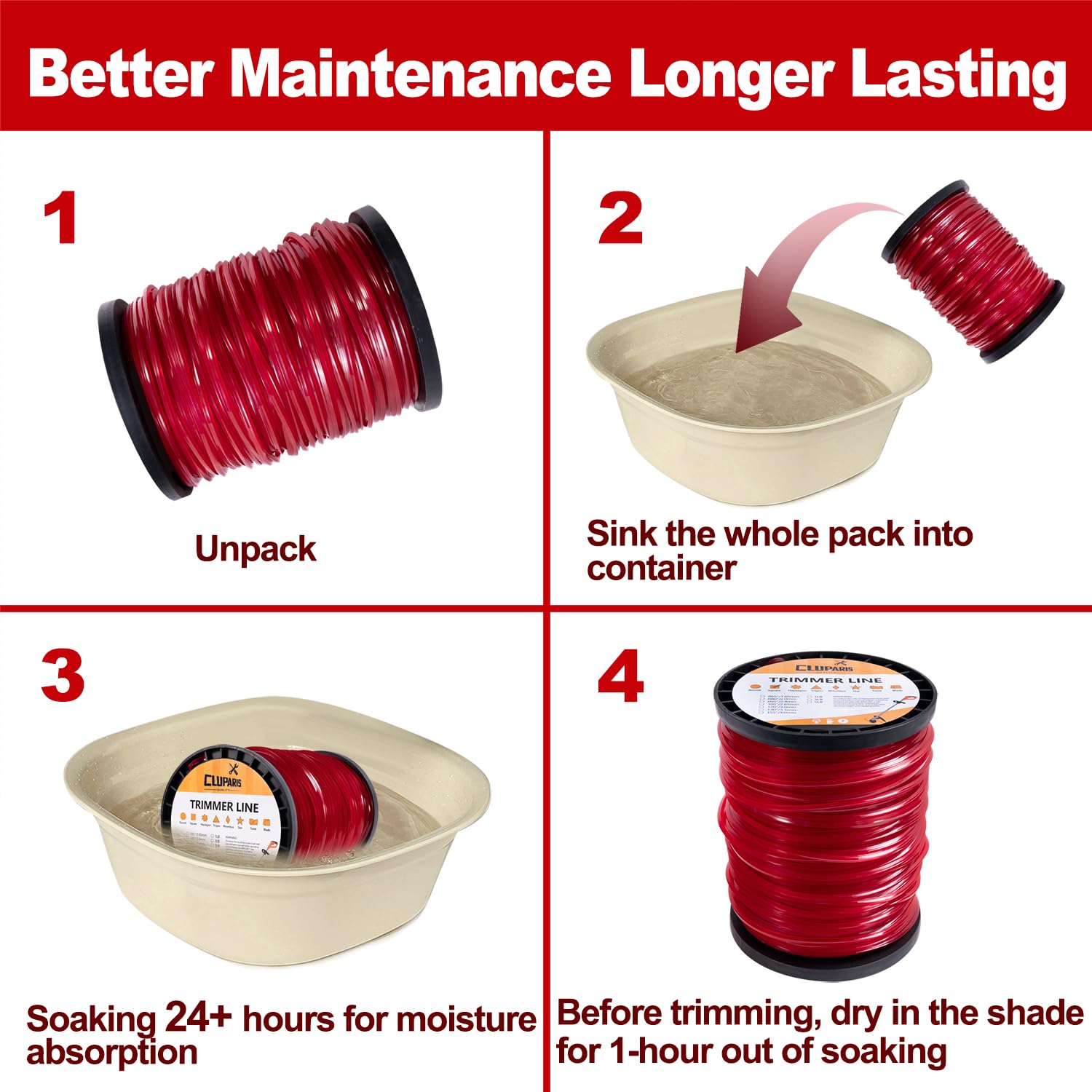 Cluparis compatibility-trimmer-line for Echo, Stihl, Husqvarna; fits many brands.