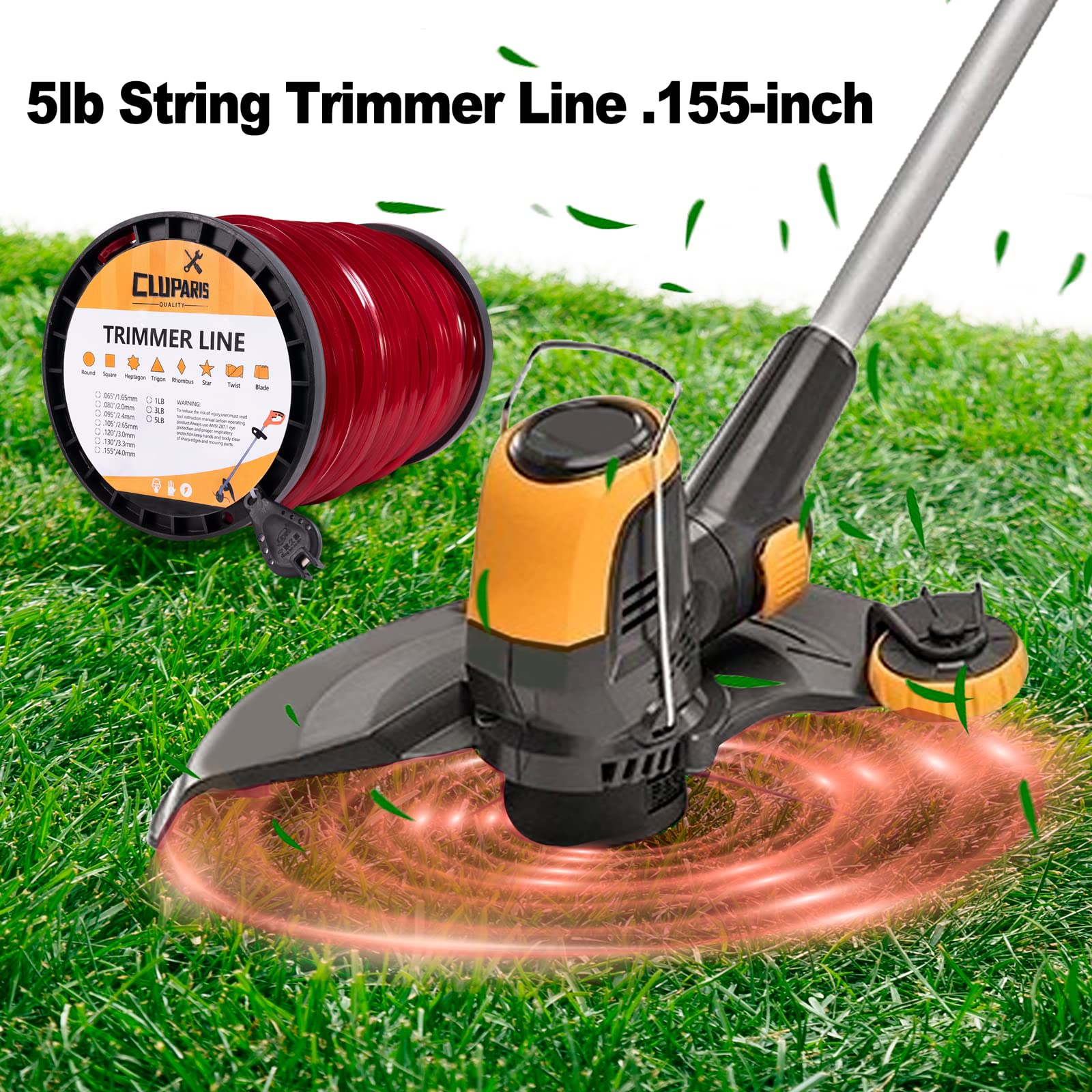 Cluparis durable-tangle-resistant-trimmer-line; minimizes jams during trimming.