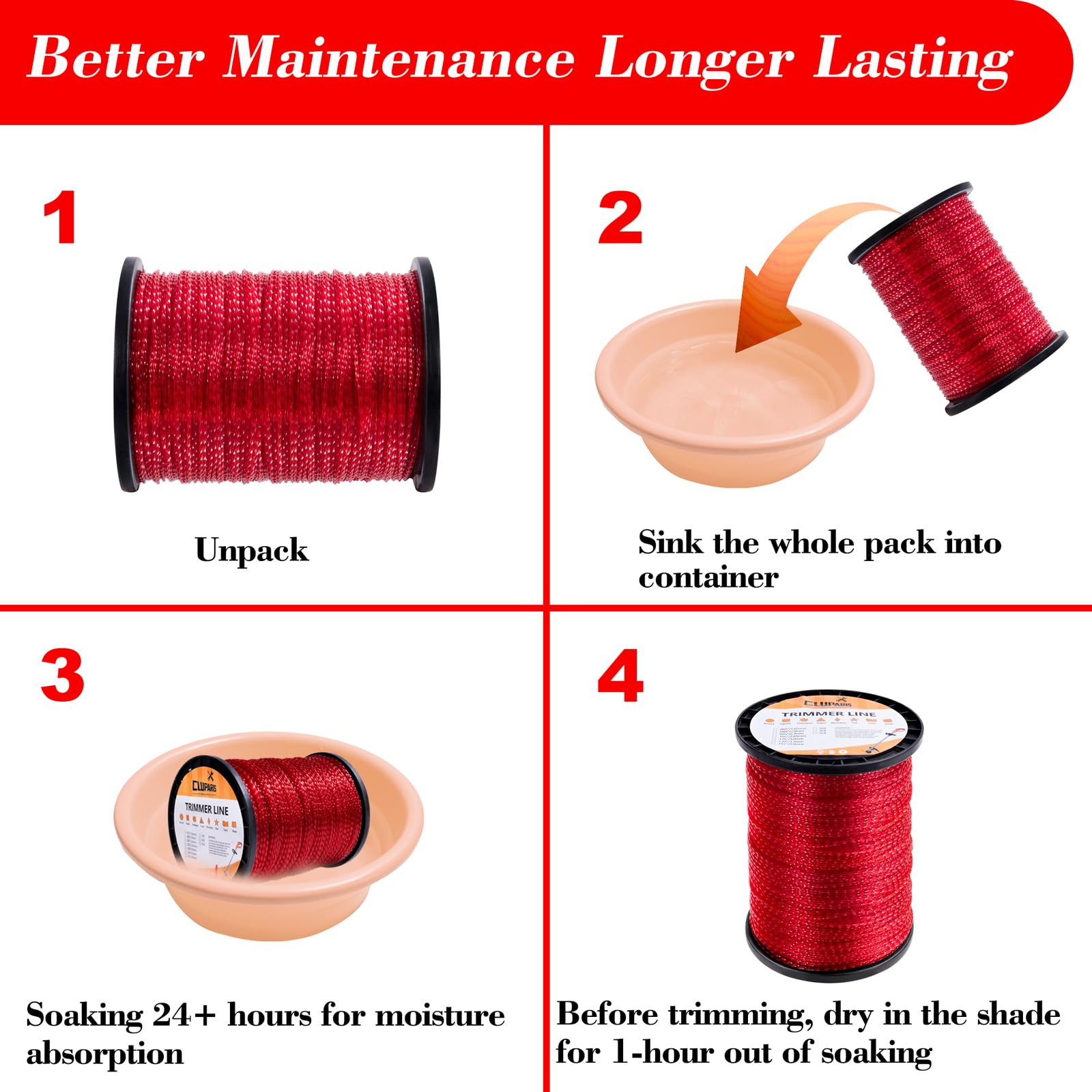 Cluparis trimmer line compatibility fits most electric and petrol models.
