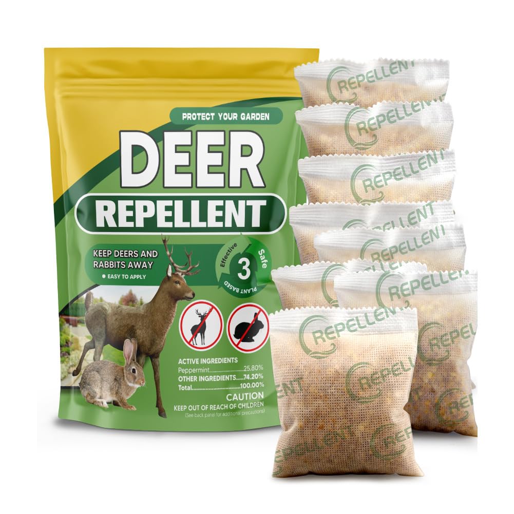 CLVDOFSS deer repellent 8-pack protecting garden plants from deer.