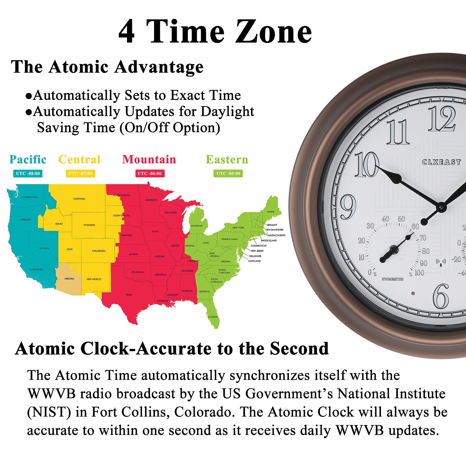 CLXEAST outdoor clock displays temperature readout for patio use