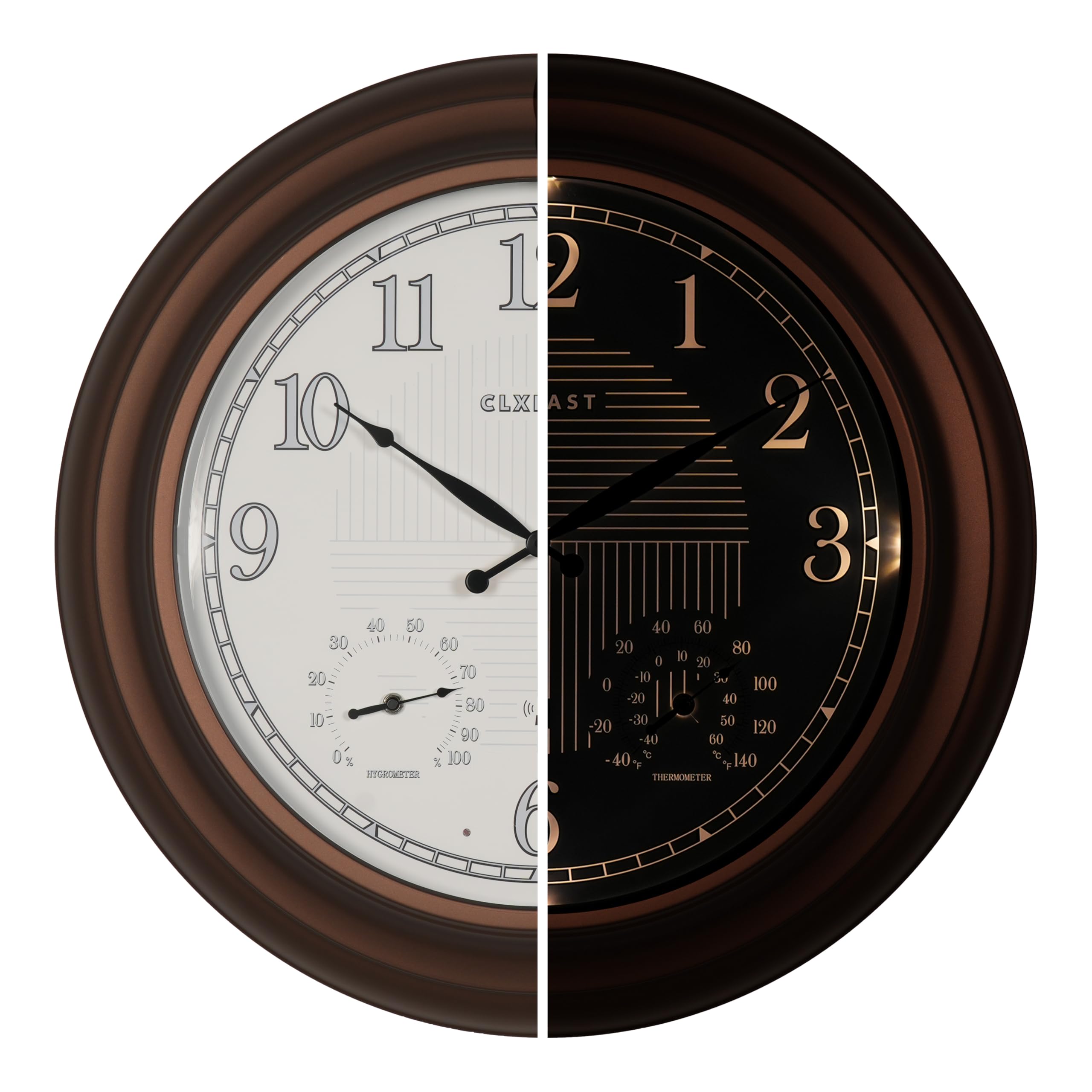 CLXEAST 24-Inch illuminated clock front view with warm backlight for easy reading