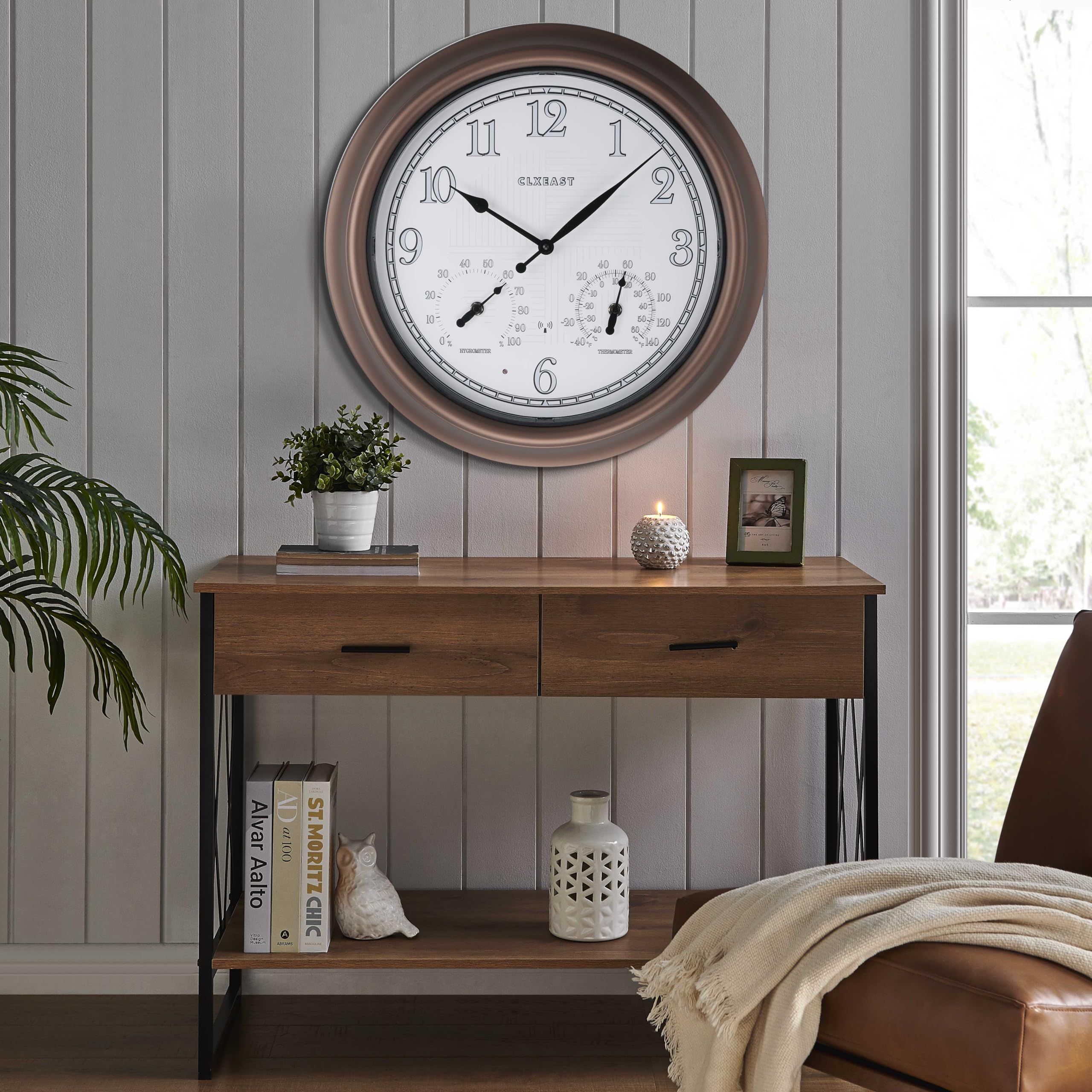 Bronze CLXEAST outdoor clock makes a thoughtful housewarming gift