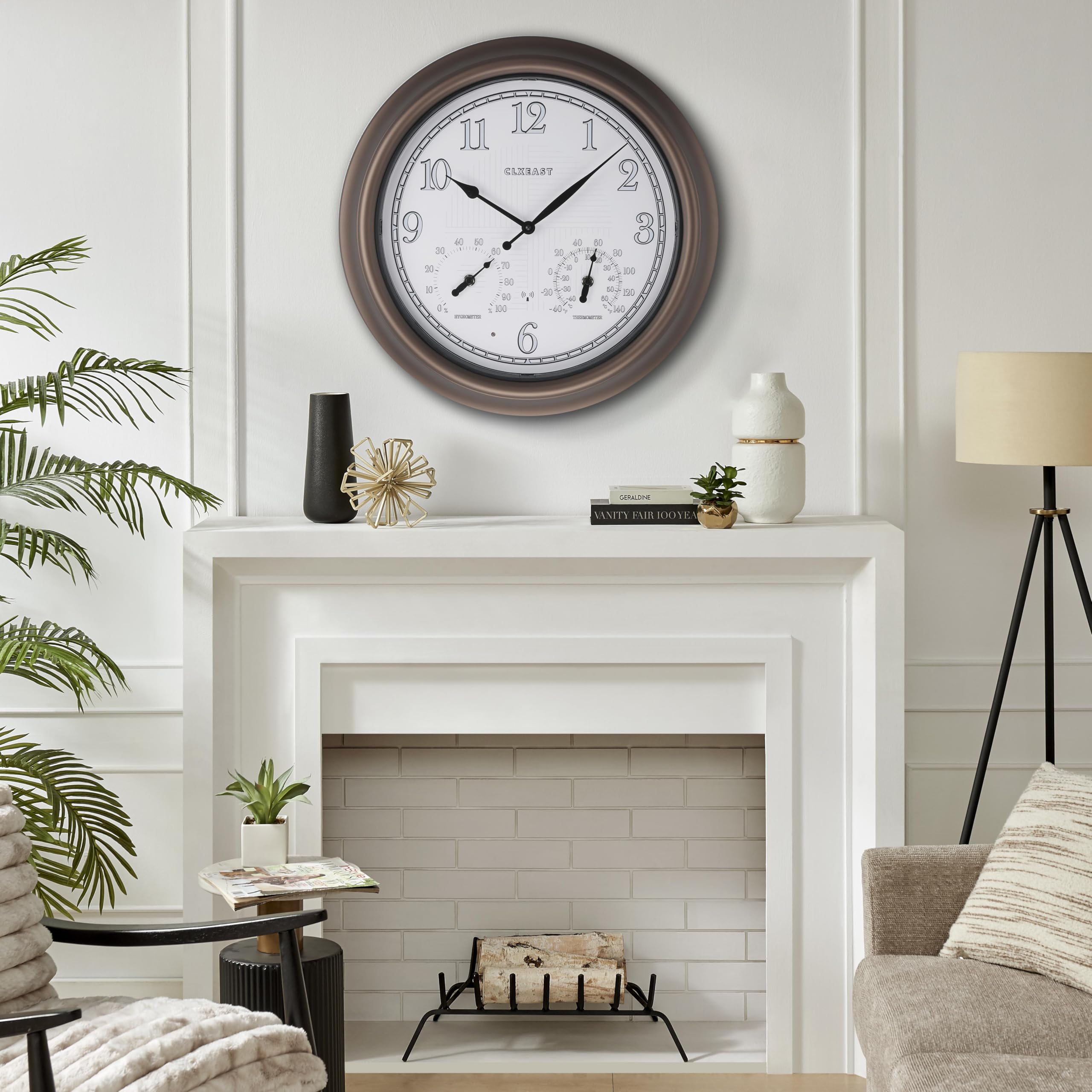 Large CLXEAST patio clock enhancing outdoor space and timekeeping