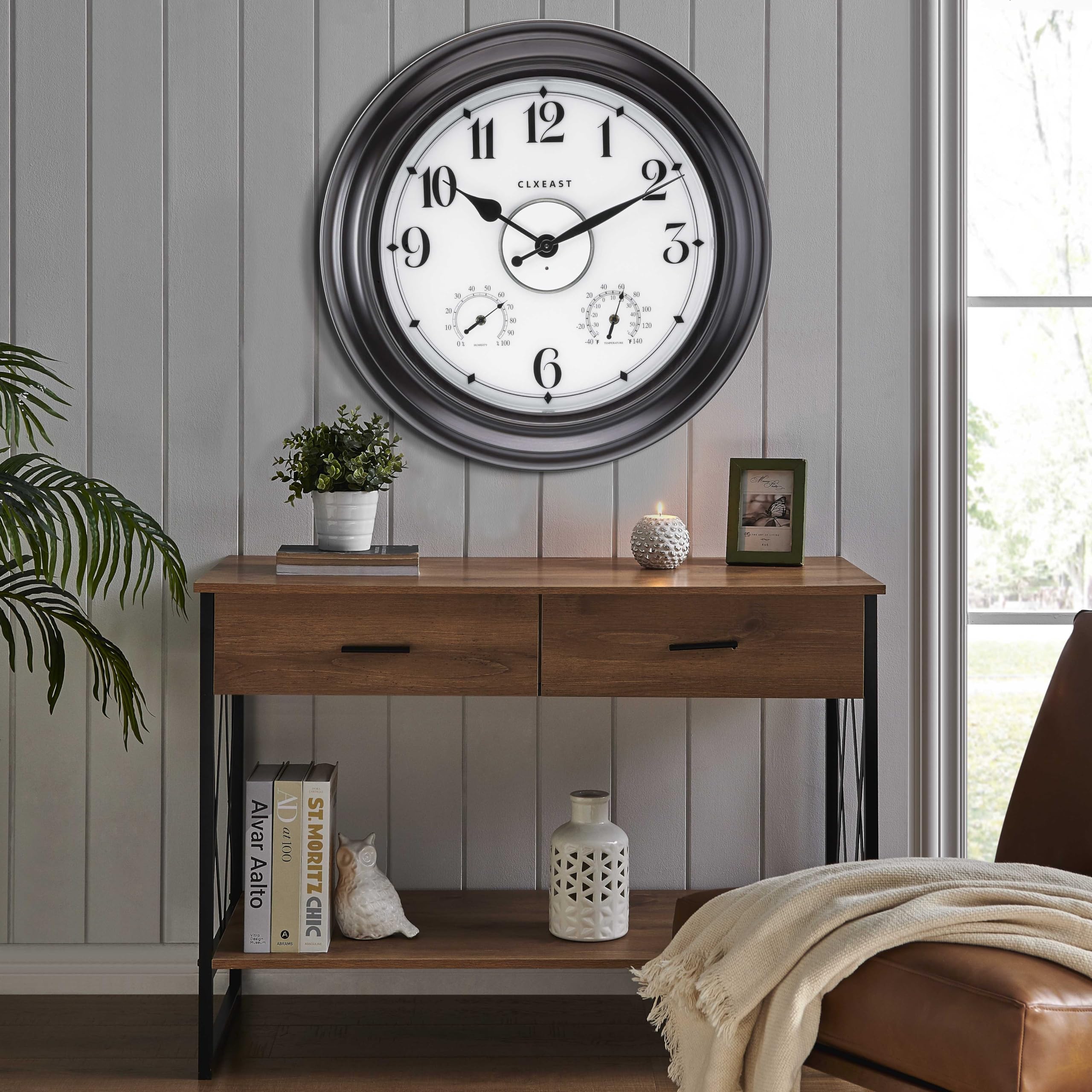 CLXEAST large wall clock dial detail showing precise numerals