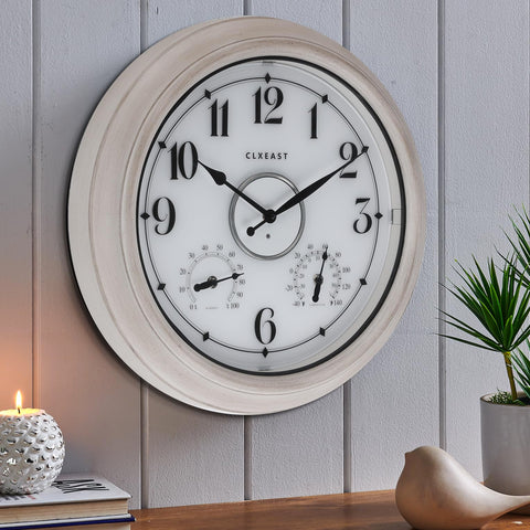 Weathered white finish complements modern and rustic decor.
