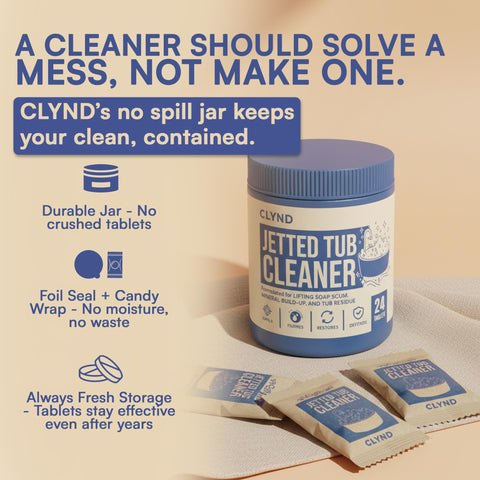 CLYND jar with foil seal emphasizes spill-free storage and long shelf life.