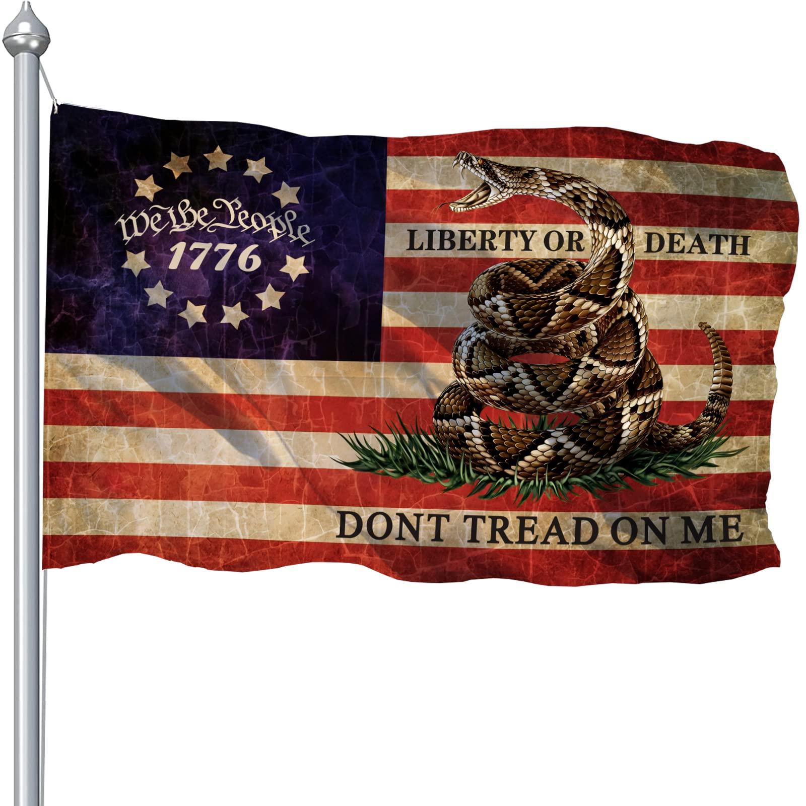 CLYTTE Dont Tread On Me flag 3x5ft front view shows vivid print for outdoor display.