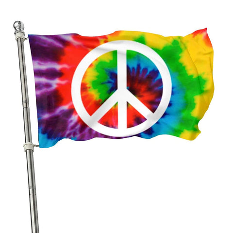 CLYTTE tie dye peace flag 3x5ft showcases a vibrant rainbow pattern for outdoor decoration.