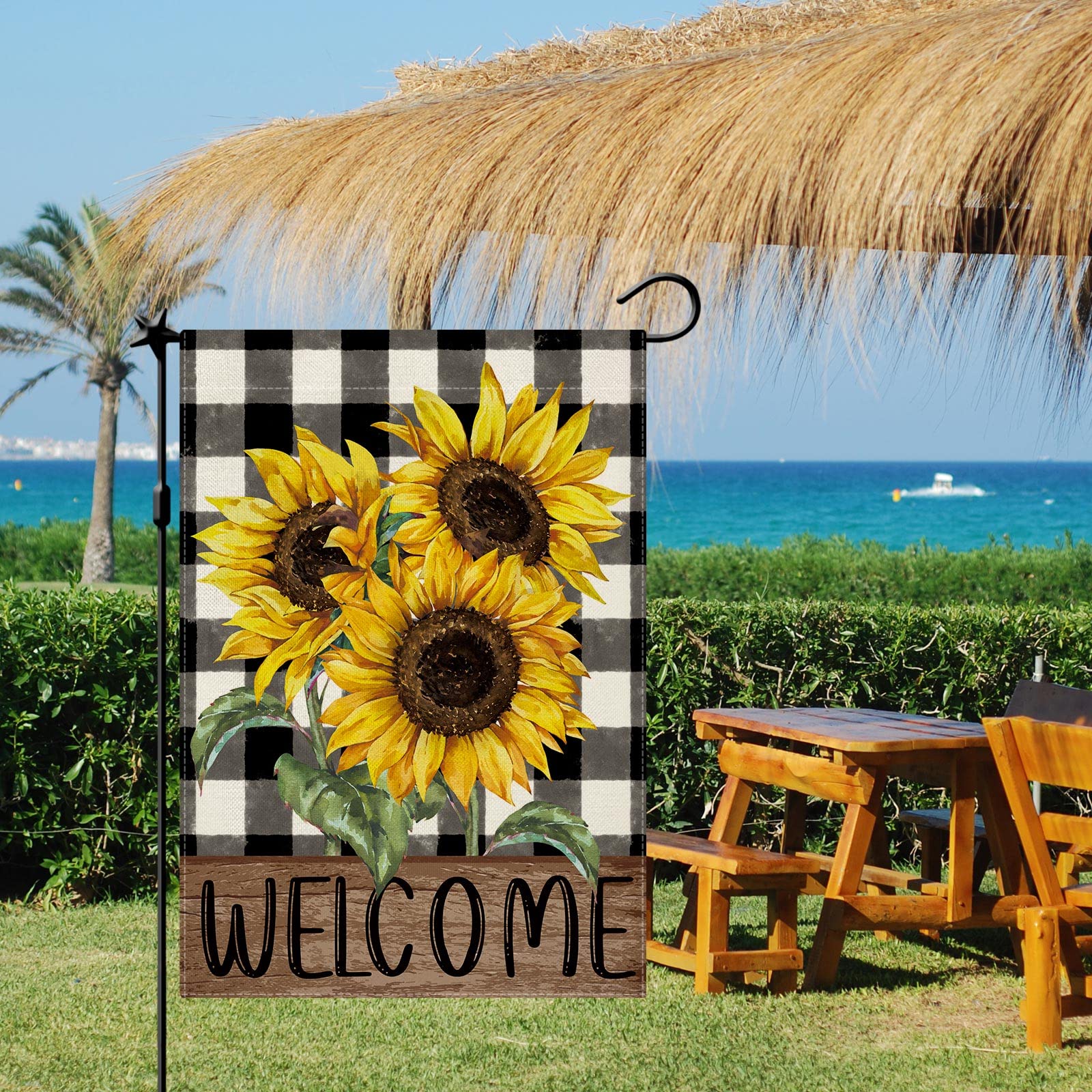 CMEGKE Sunflower Garden Flag burlap texture adds rustic outdoor charm.