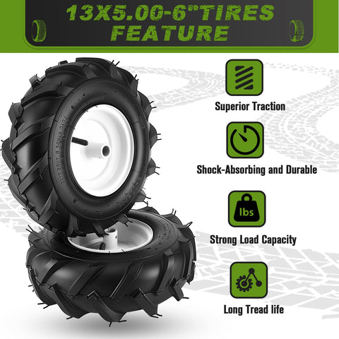 CMOOD 13x5-6 tiller tire mounted on a garden tractor for rugged tasks