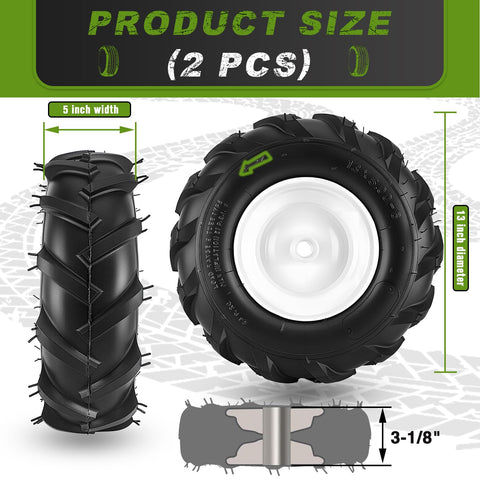 CMOOD 13x5-6 tiller tire right view with clear installation markings