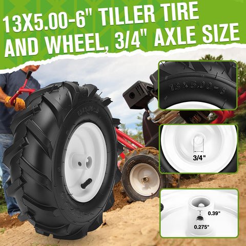 CMOOD 13x5-6 tiller tire side view highlighting rim and hub compatibility.